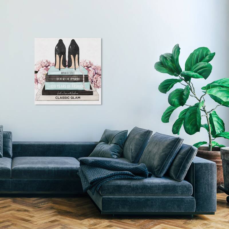 Wynwood Studio Fashion and Glam Of Pearls and Flowers Black and Modern & Contemporary Wall Art Canvas Print - 30 x 30