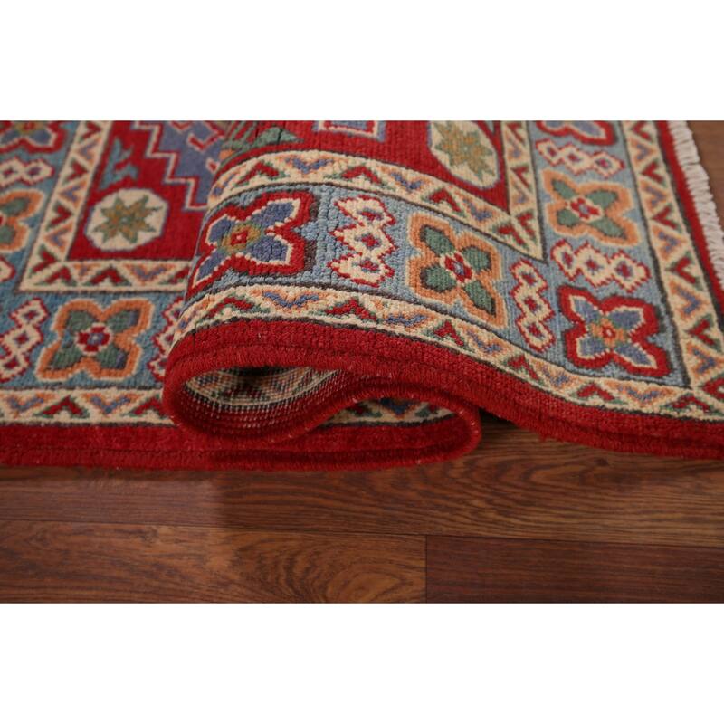 Geometric Red Kazak Accent Rug Handmade Red Wool Carpet - 2'9" x 4'1"