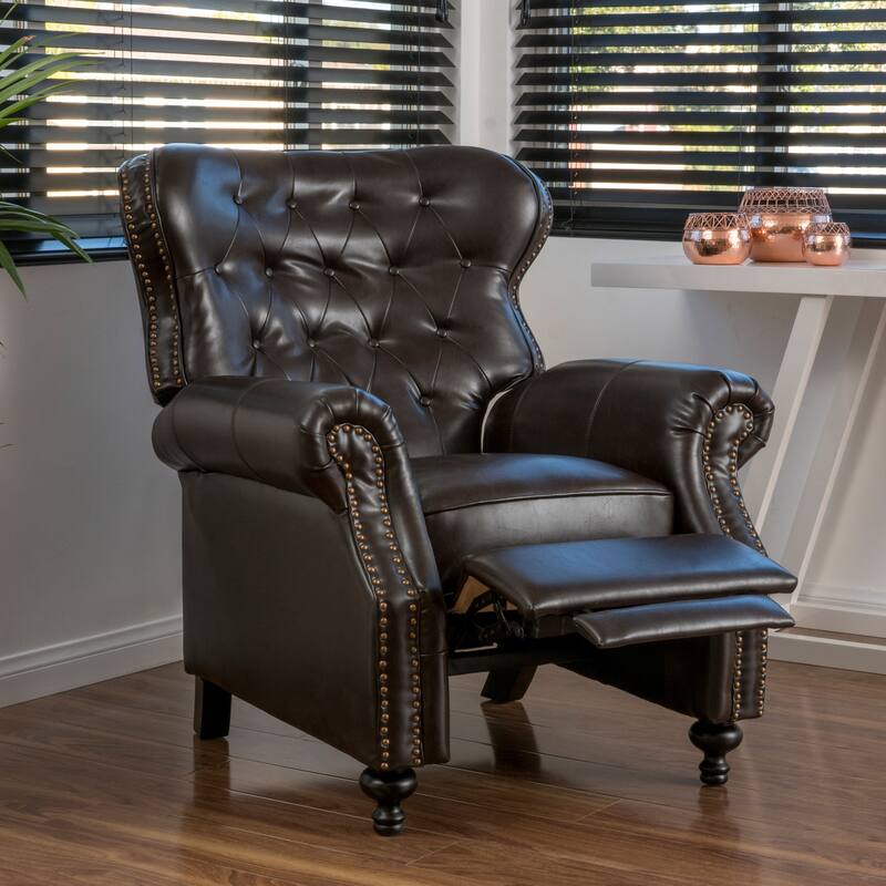 Contemporary Tufted Push Rack Recliner with Nailhead Decoration for Primary Living Space