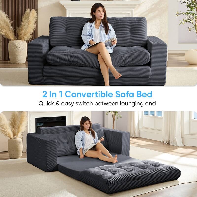 Mixoy 71'' 2-in-1 Convertible Futon Loveseat Sofa Bed,Corded Fabric Foldable Tufted Buttons 2-Seater Sleeper Sofa
