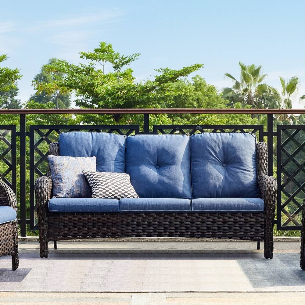 Outdoor Wicker 3-Seater Sofa with cushion, high back and deep seating