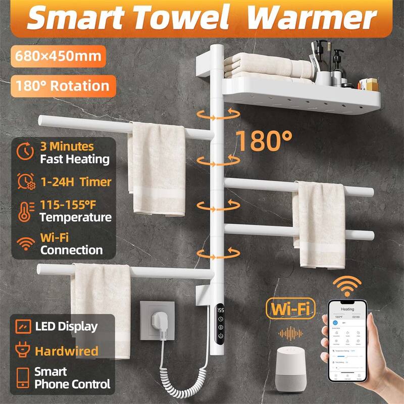 Smart Rotating Heated Towel Rack for Bathroom,Towel Warmer