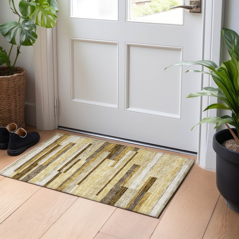 Premium Washable Super Soft Stripes Stacked Mayfield Rug - Khaki - 1' 8" x 2' 6" - Rectangle