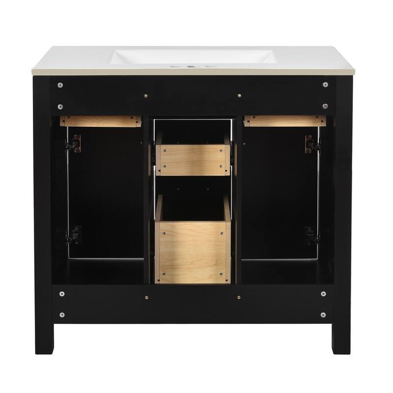 36" Modern Freestanding Bathroom Vanity Set - Ceramic Sink Combo with 4 Drawers & 2 Cabinets, Solid Wood Frame Storage Cabinet‌.