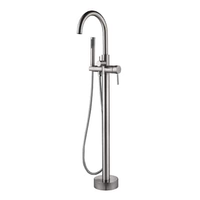 Highflow Freestanding Tub Filler with Swivel Spout and Handshower Brushed Nickel