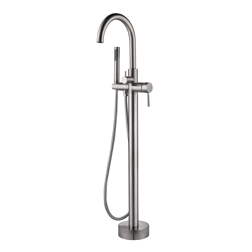 Highflow Freestanding Tub Filler with Swivel Spout and Handshower Brushed Nickel