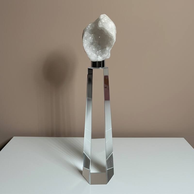 Crystal Stone Decorative Object Modern Geometric Glass Base Home Decor