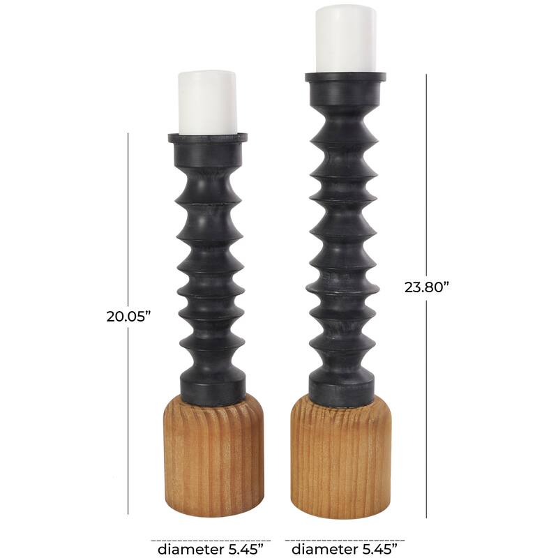 Black Metal Turned Style Candle Holder with Brown Wood Bases (Set of 2)