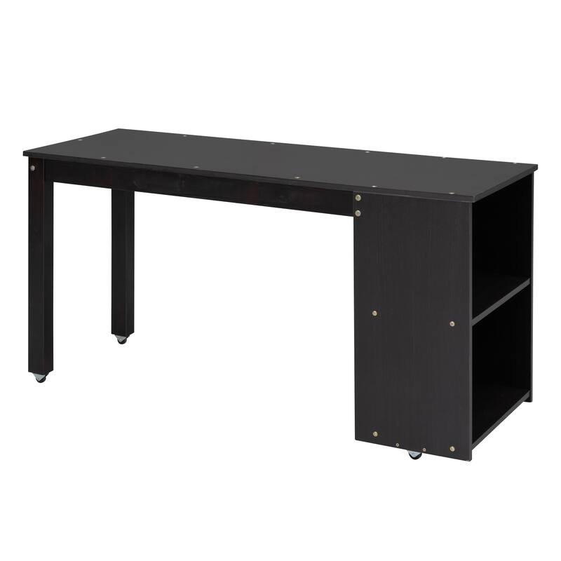 Full Size Loft Bed with Retractable Desk, Storage Stairs, Shelves, and 3 Drawers in Espresso Finish