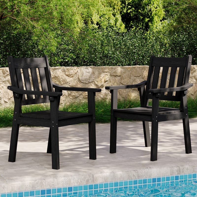 WINSOON HIPS All Weather Outdoor Patio Dining Sets with Umbrella Hole& Aluminum Frame - Black2Chairs