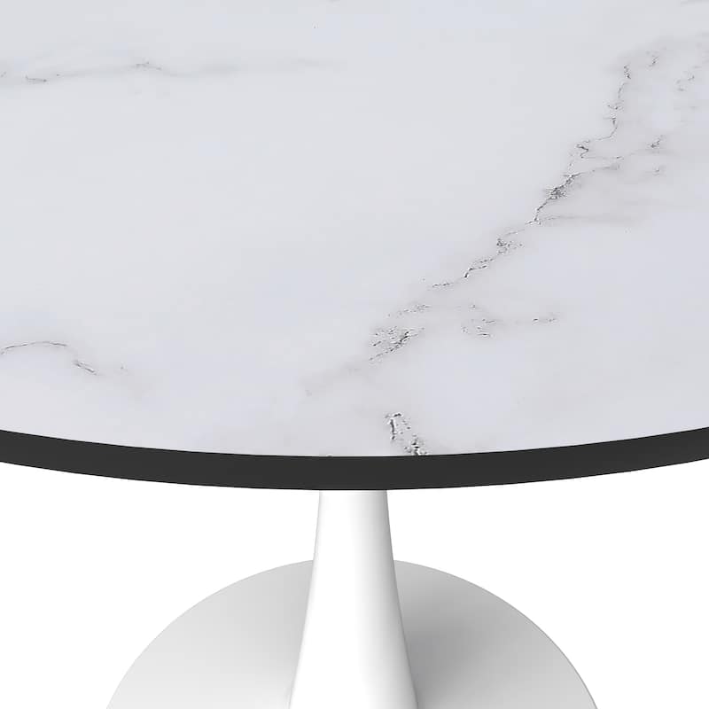Bristol 35" Round Dining Table with Modern Glass, MDF or Sintered Stone - Sturdy Steel Pedestal Base for Kitchen, Dining, Cafe