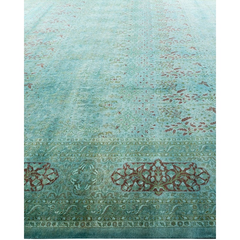 Overdyed, One-of-a-Kind Hand-Knotted Area Rug - Blue - 12' 3" x 17' 7"