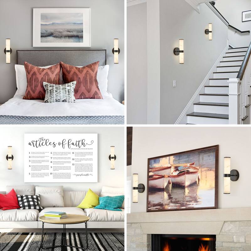 Resin Imitation Marble Texture Wall Light with Black Iron Metal Frame,Set of 2,Elegant Lighting Fixtures(Only Indoor)