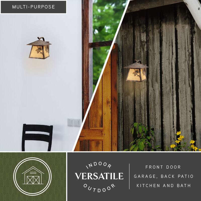 VAXCEL Whitebark 1-Light Rustic Pine Cone Outdoor Wall Sconce made of Durable Steel, Glass Shade, LED Compatible