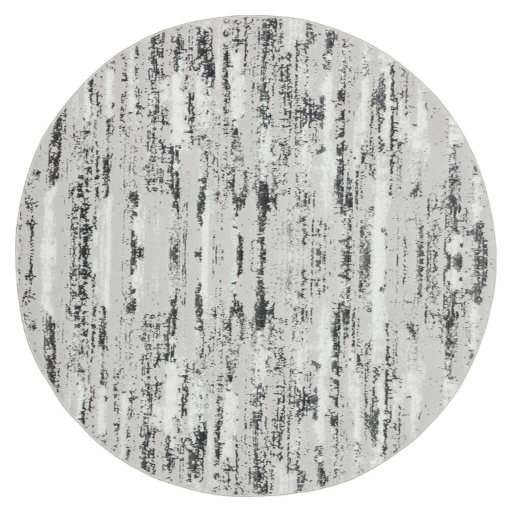 Washable Manhattan Silver Woven Round Area Rug,4' Round - 4' Round