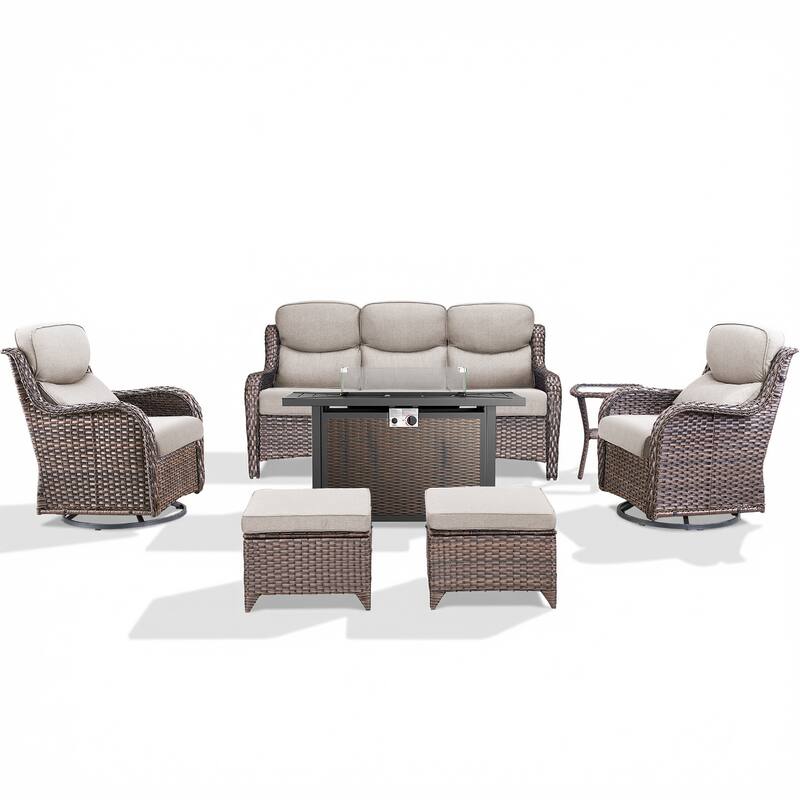 Pocassy Patio Sofa Swivel Chair Set with 43" Fire Pit Table