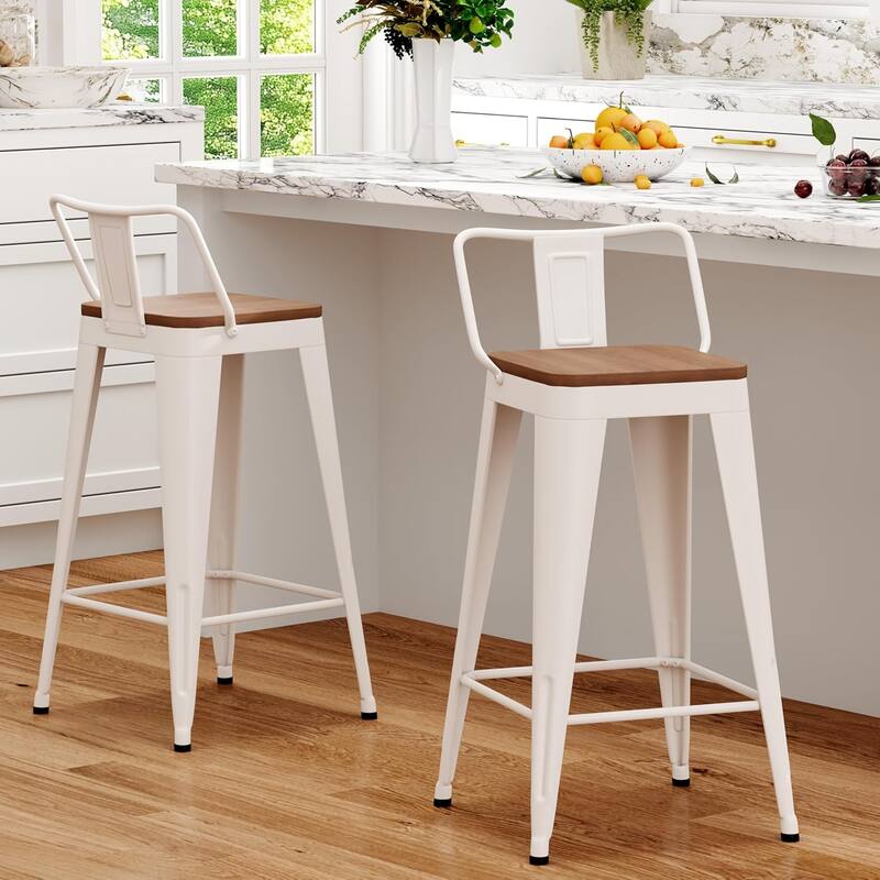 Counter & Bar Stools with Metal Frame Kitchen Stools with Low Back Kitchen Bar Furniture Stools with Square Wooden Seat