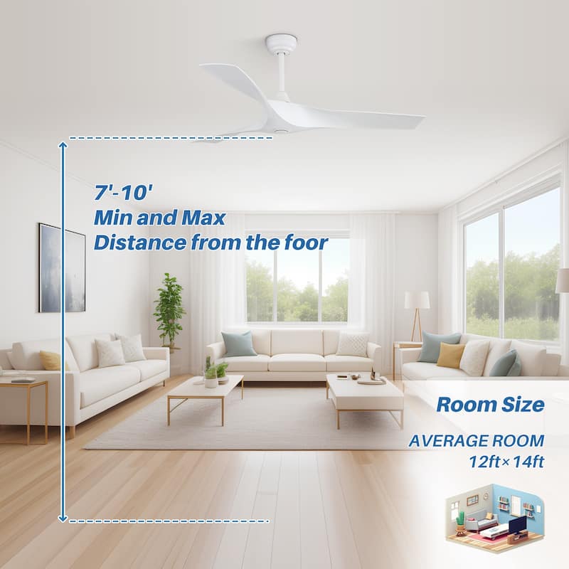 52'' Low Profile Ceiling Fan w/ Remote Control No Light Outdoor/Indoor Farmhouse Bedroom - 52 Inch