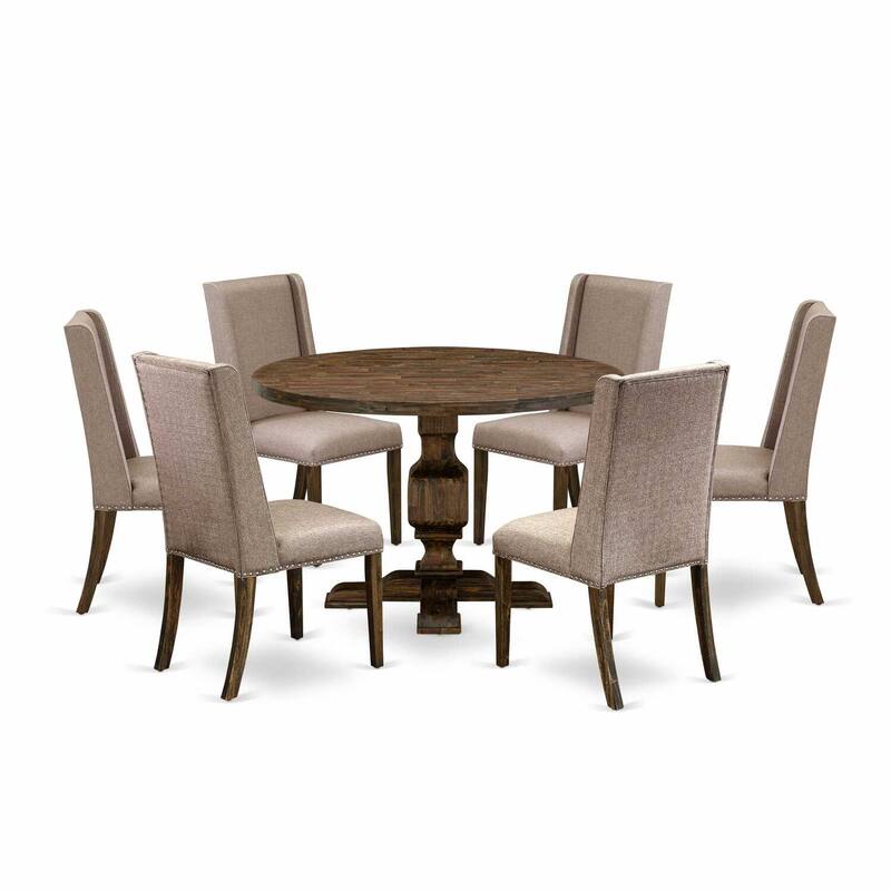 HomeStock 3-Piece Distressed Jacobean Finish Solid Wood Top Dining Table with 2-Upholstered Chairs