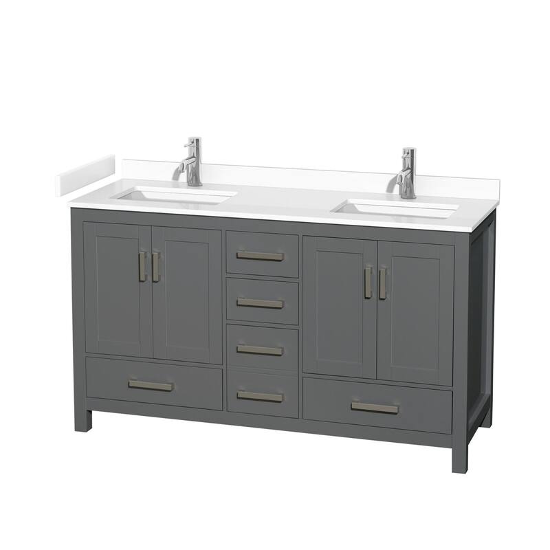 Wyndham Collection Sheffield 60" Double Bathroom Vanity, Carrara - Dark Gray / White Cultured Marble Top / Brushed