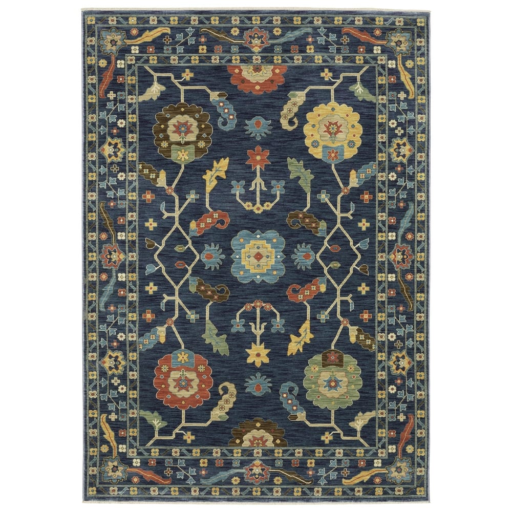 Style Haven Federica Bohemian Oriental Blue/Gold Fringe Edge Area Rug