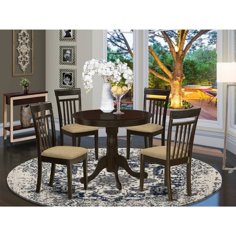 5-Piece Round Cappuccino Finish Solid Wood Top Dining table with 4-Chairs with