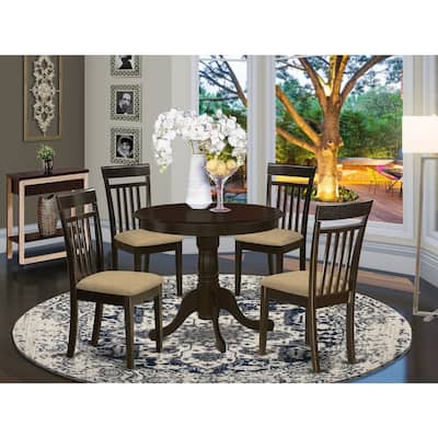 5-Piece Round Cappuccino Finish Solid Wood Top Dining table with 4-Chairs with