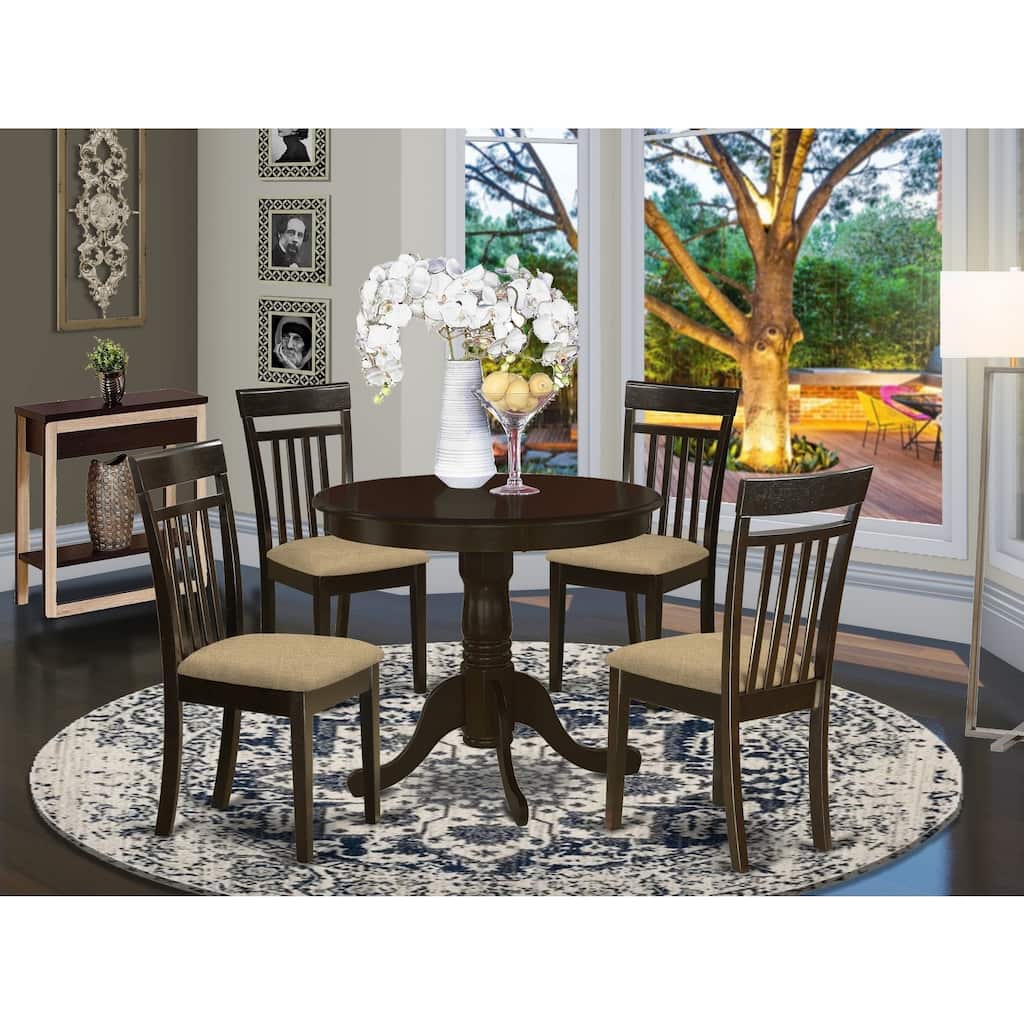5-Piece Round Cappuccino Finish Solid Wood Top Dining table with 4-Chairs with