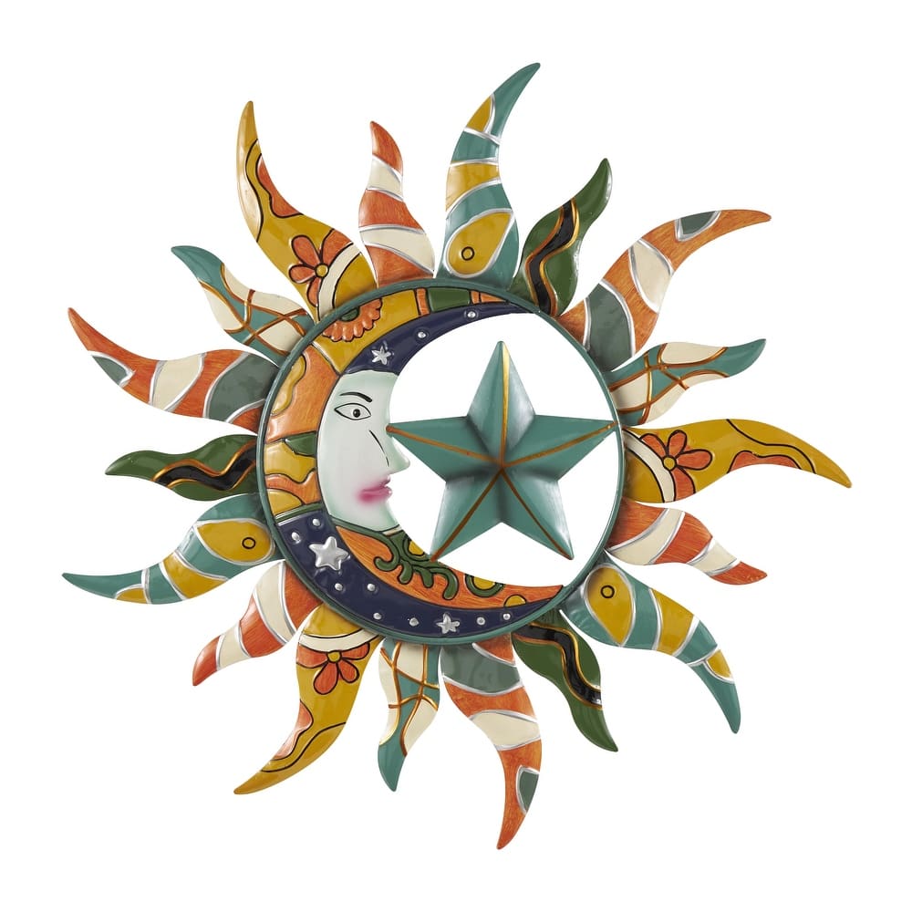 Metal Sun and Moon Indoor Outdoor Abstract Patterned Home Wall Decor - Multi Colored - Roche River Decor