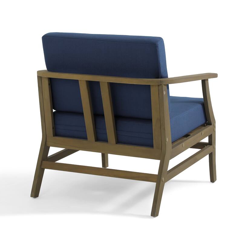 Outdoor Teak Wood Club Chairs with Cushions (Set of 2)