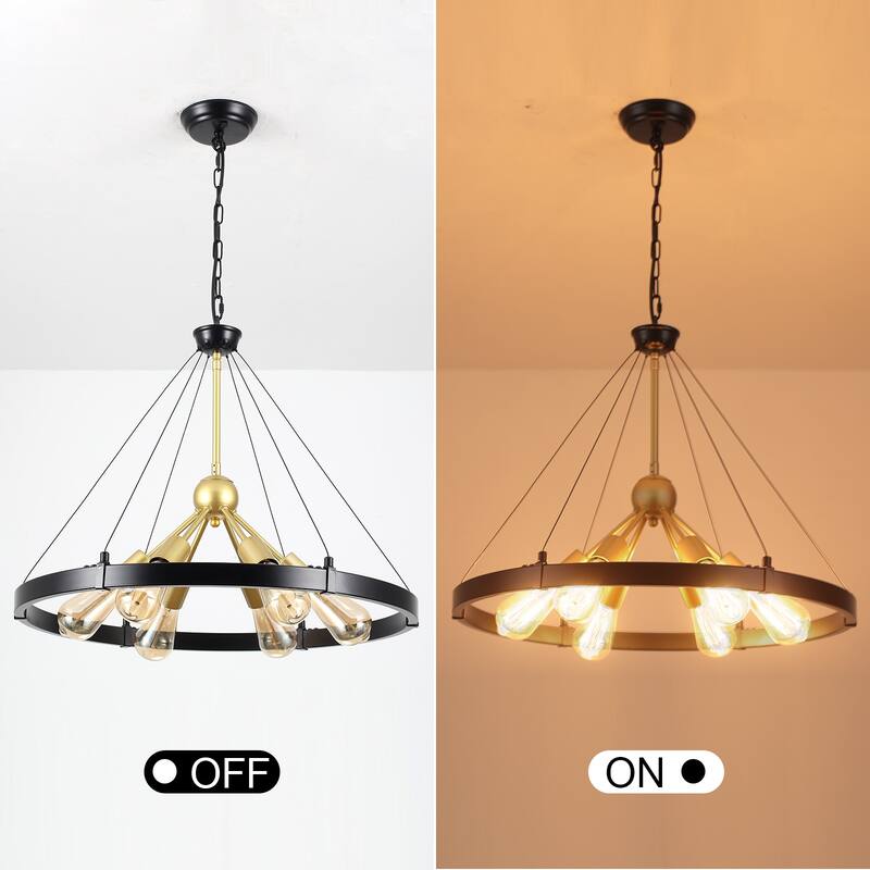 6-Light Dimmable Sputnik Chandelier, Farmhouse Wagon Wheel Chandelier for Dining Room Living Room Bedroom Kitchen