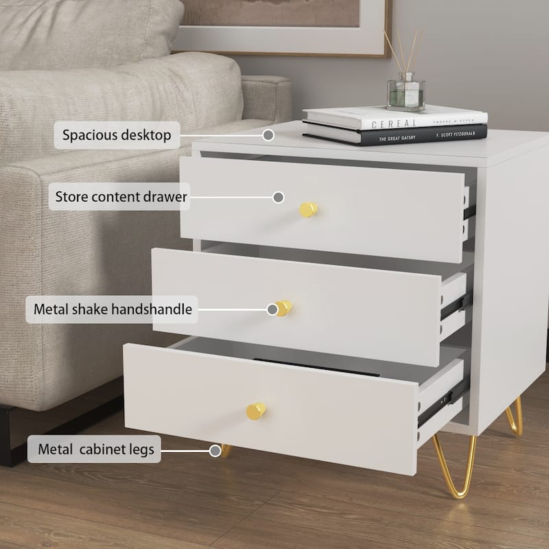 21.6'' Tall 3 - Drawer Nightstand White/Grey/Black(1 Piece)