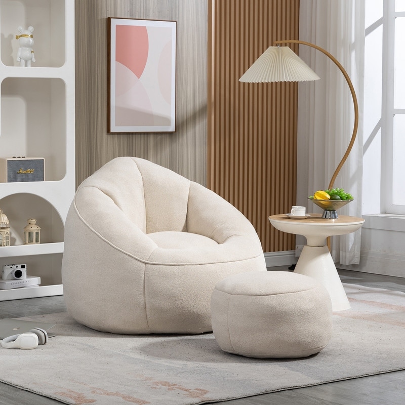 Compressed Foam Bean Bag Chair with Footrest - Plush Lounger for Modern Living Spaces