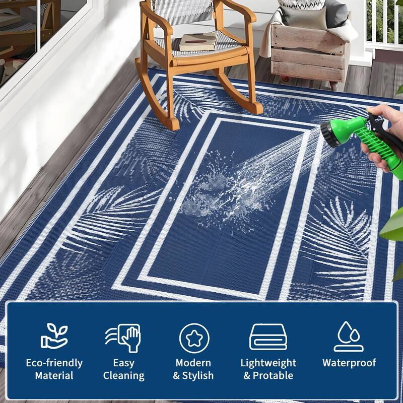 Outdoor Rug Waterproof Plastic Straw Rug Portable Camping Rug Leaves Pattern Outdoor Carpet for RV Porch Deck Camper