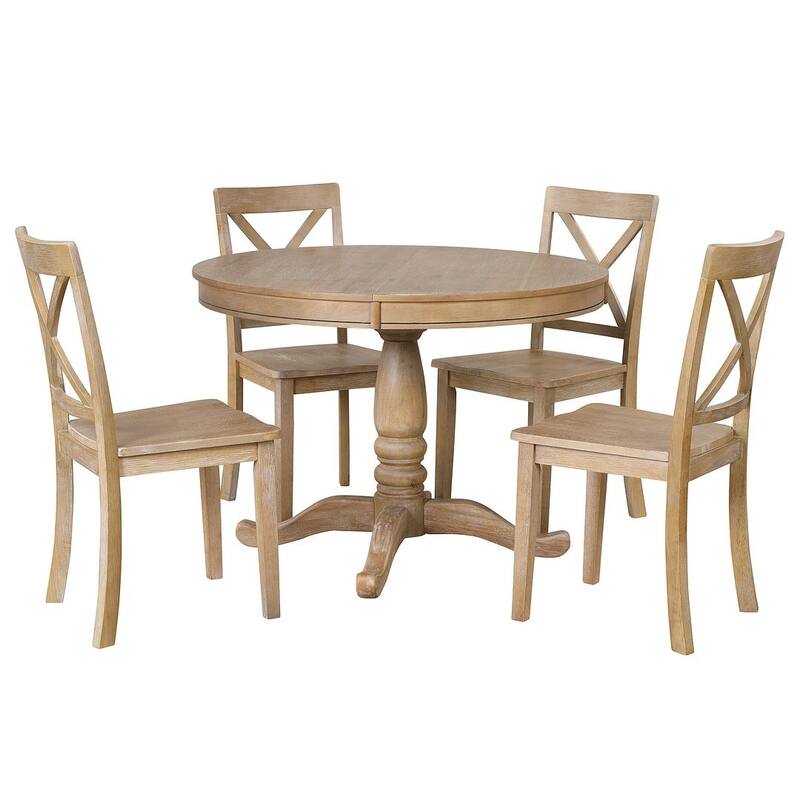 42"-54 " Farmhouse Round Extendable Dining Table Set for 4