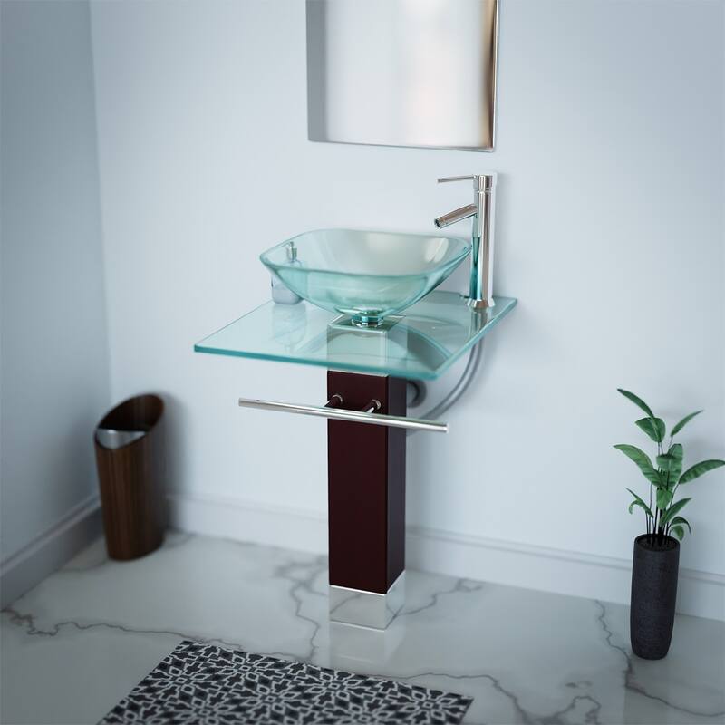 Glass Pedestal Sink Bohemia with Chrome Faucet, Pop Up Drain and Towel Bar Renovators Supply