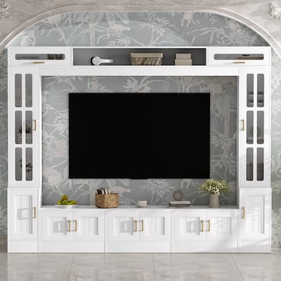 98.4" Wall Unit Entertainment Center with Bookshelves for TVs up to 80", Modern TV Stand Media Console with Cabinets