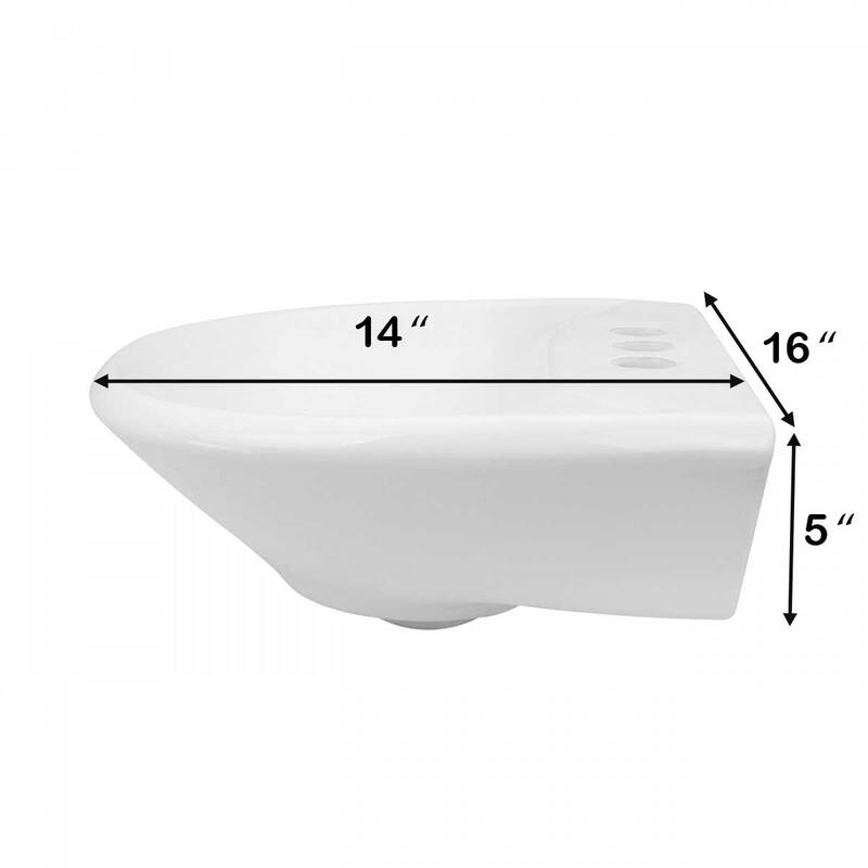 Ondine White 16" W Small Sink Basin For Pedastal Sink With Centerset Faucet Holes And Overflow Hole