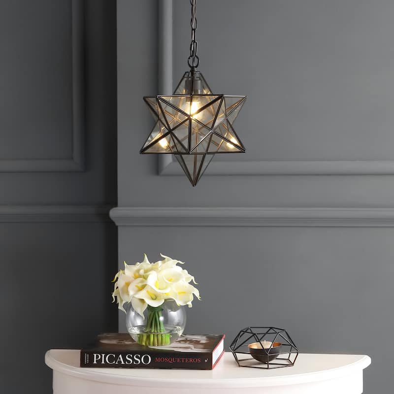 Lynn Moravian Star Metal/Clear Glass LED Pendant, by JONATHAN Y - 1 Light