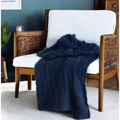 HomeRoots Blue Knitted 100% Cotton Throw Blanket