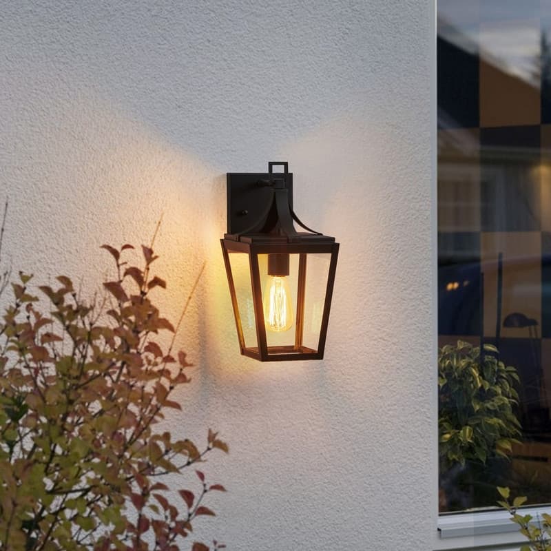 KAWOTI 13.5" 1-Light Outdoor Waterproof Wall Lantern Black - W6.5" x E7.7" x H13.5"