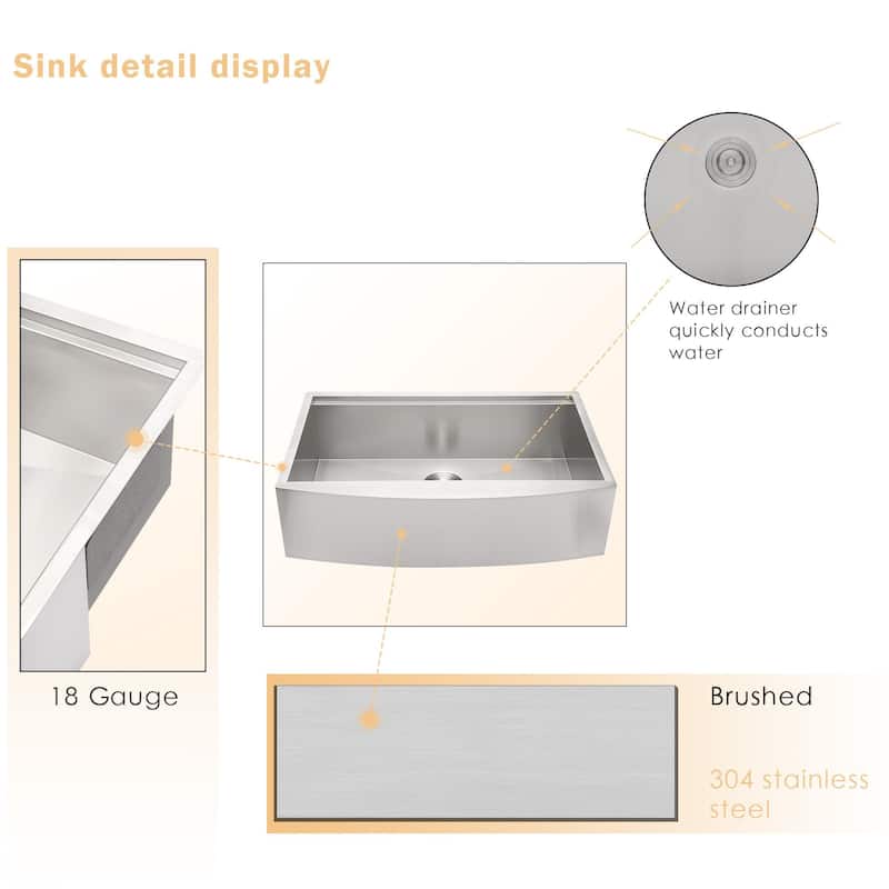 Lordear 33/30/36 inch Farmhouse Kitchen Sink Workstation Single Bowl Stainless Steel Sink Basin