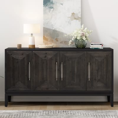 4-door Sideboard Buffet Cabinet with Brushed Doors, Entryway Serving Storage Cabinet Dining Room Accent Console Cabinet, Black