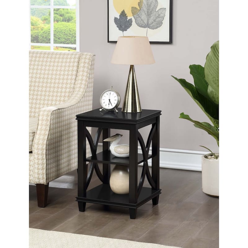End Table with Soft X-Shaped Side Design and Two Tier Shelves, Solid Rubberwood with Oak Veneer for Living Room Storage - 16
