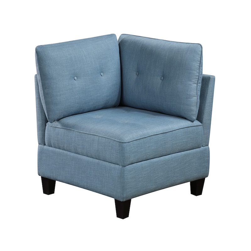 Dorian 30" Textured Fabric Corner Seat - Hidden Storage, Button-Tufted - Blue