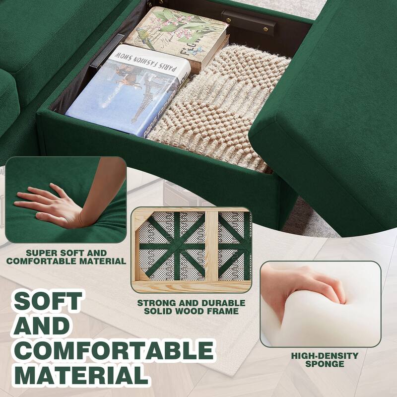 3 Pieces Living Room Set with Storage Ottoman