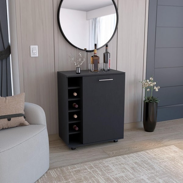slide 2 of 10, Wick Bar Cart with Integrated Wine Storage Black
