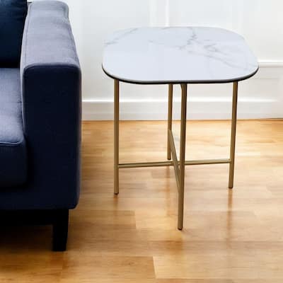 HomeRoots 22" White And Gold Ceramic And Metal Square End Table - 20' X '22' X '20