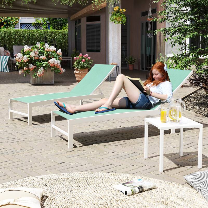 Outdoor Aluminum Chaise Lounge Chairs and Side Table, Sun Lounger with Adjustable Backrest