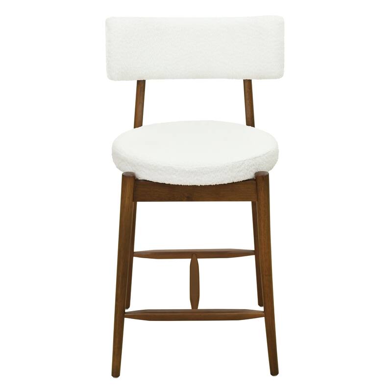 Set of 2 Mid Century Modern Counter Stools with Boucle Upholstery and Rubberwood Frame - Bar Height Dining Stools